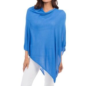 New Top It Off $36 Elsa Bamboo Azure Blue Lightweight Poncho Shawl Cape Cover Up